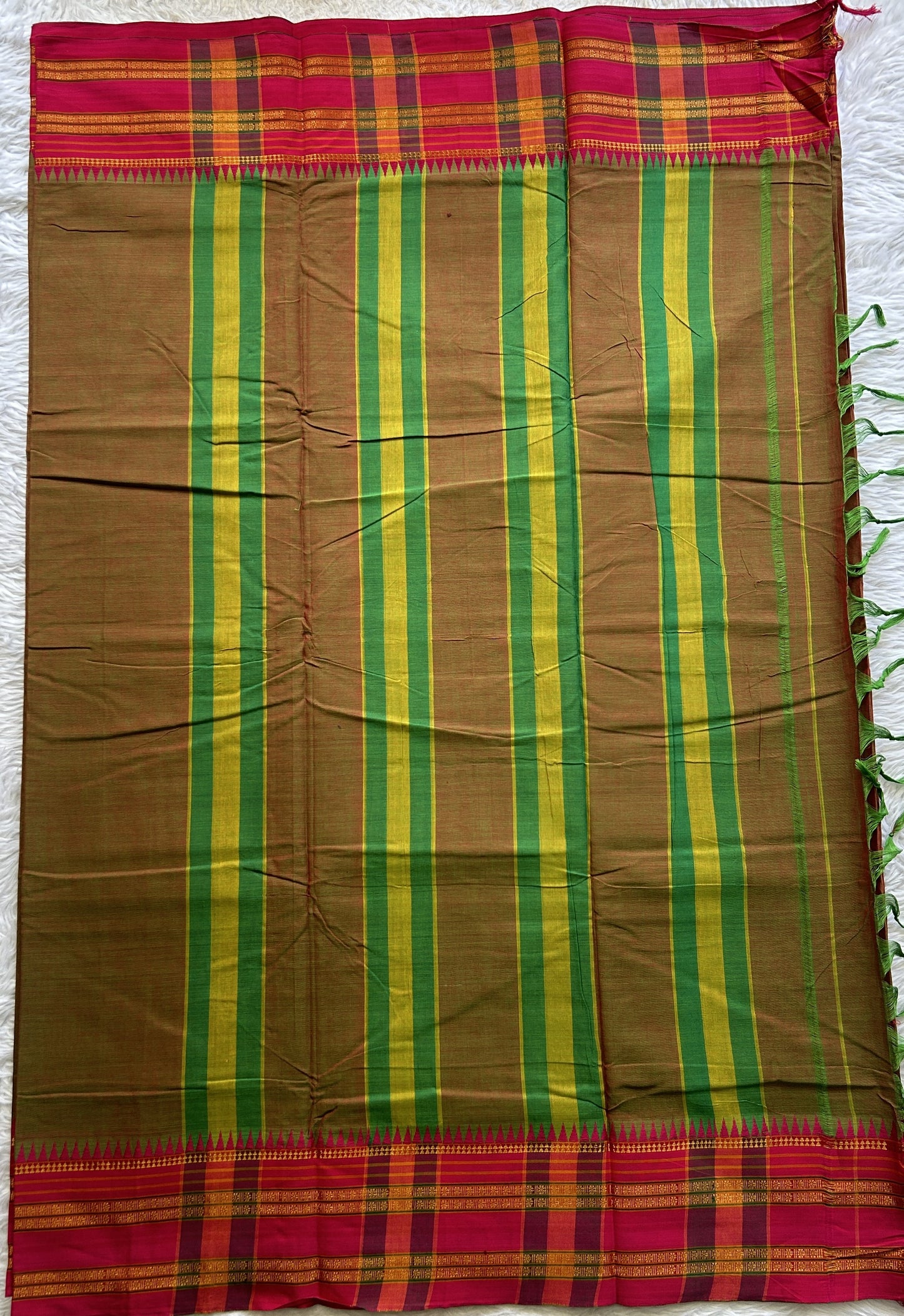 Narayanpet Cotton Saree Dual Shade Colored Complemented with a Thread Border. - Sampradaya Designer Studio