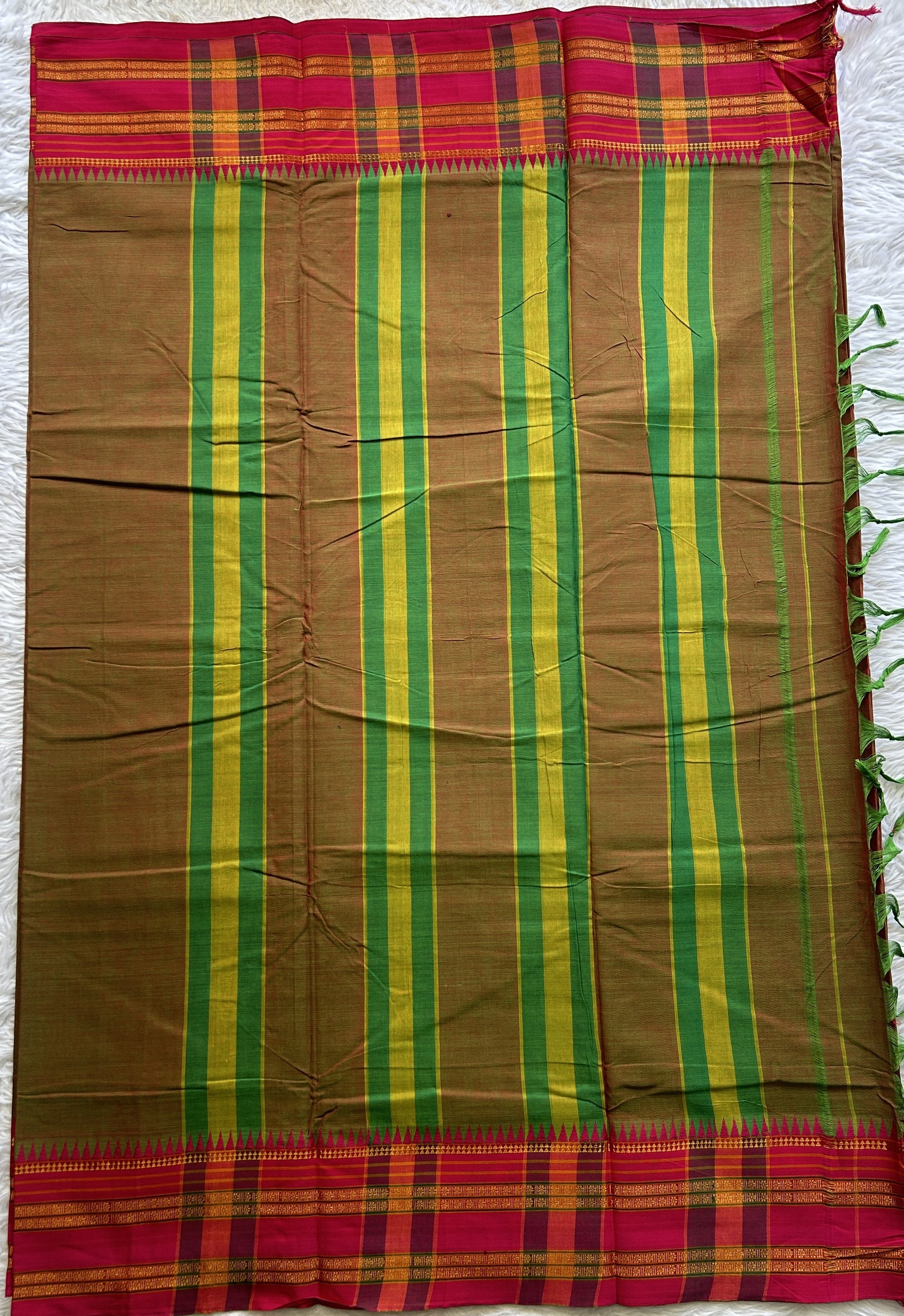 Narayanpet Cotton Saree Dual Shade Colored Complemented with a Thread Border. - Sampradaya Designer Studio