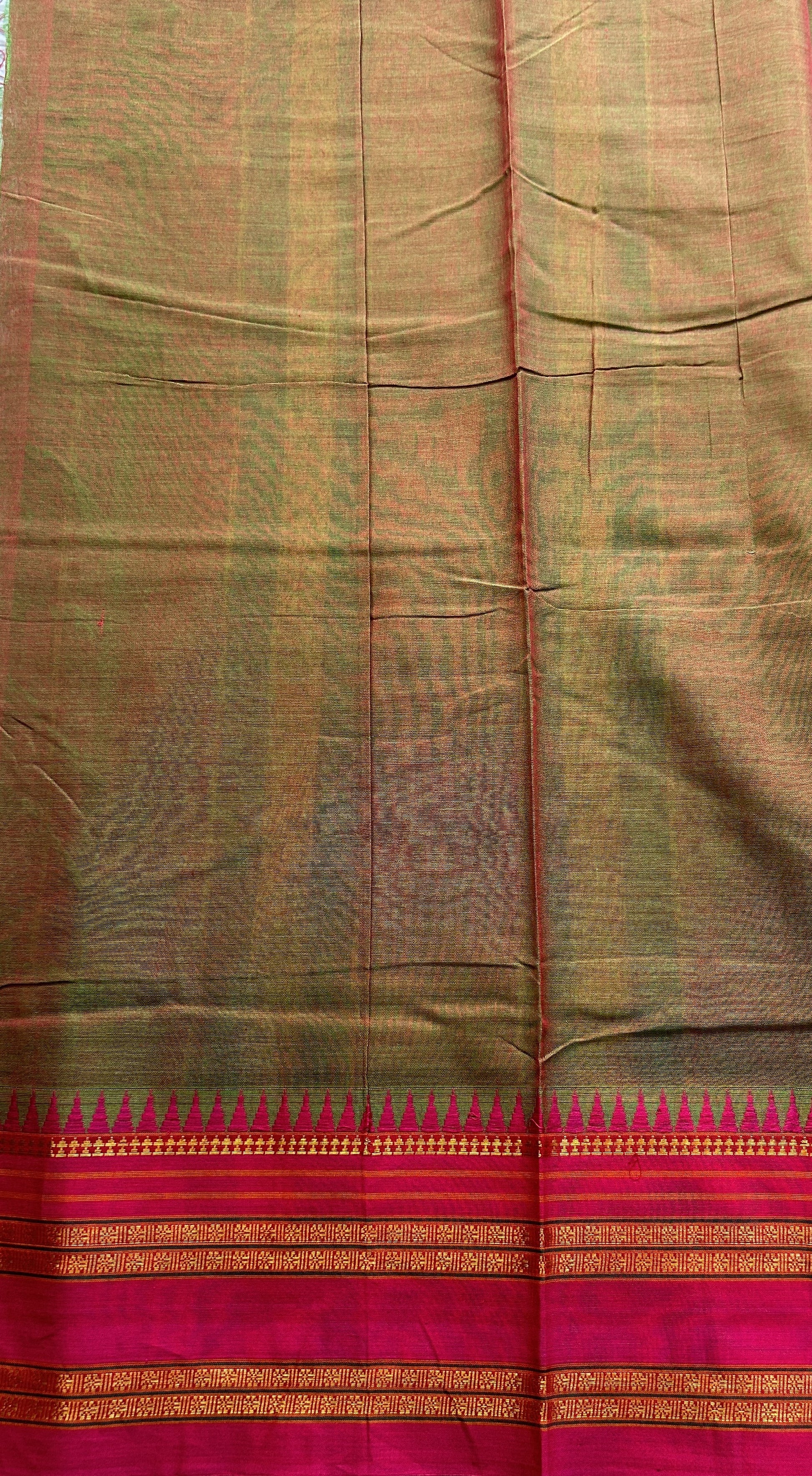 Narayanpet Cotton Saree Dual Shade Colored Complemented with a Thread Border. - Sampradaya Designer Studio