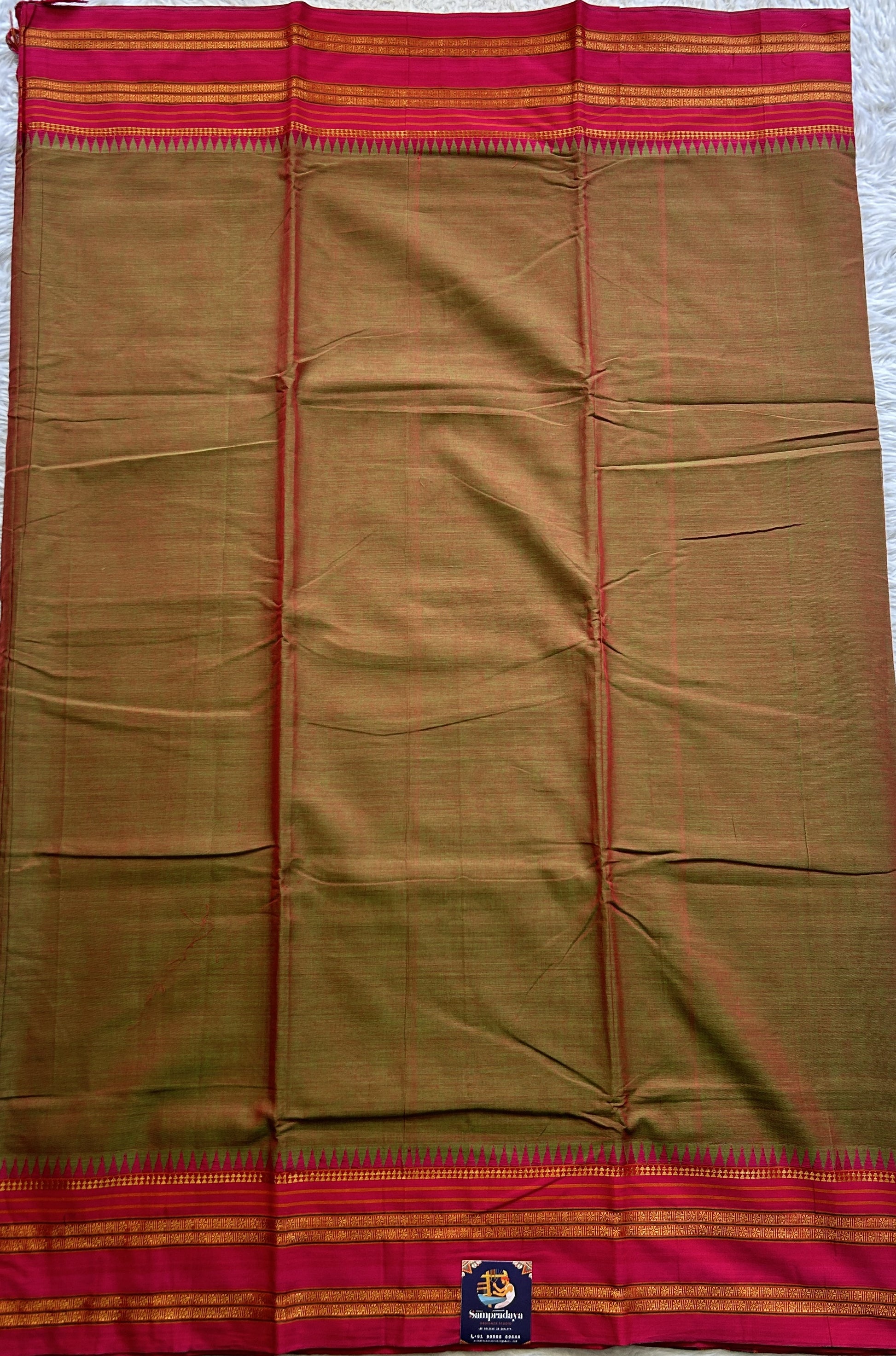 Narayanpet Cotton Saree Dual Shade Colored Complemented with a Thread Border. - Sampradaya Designer Studio