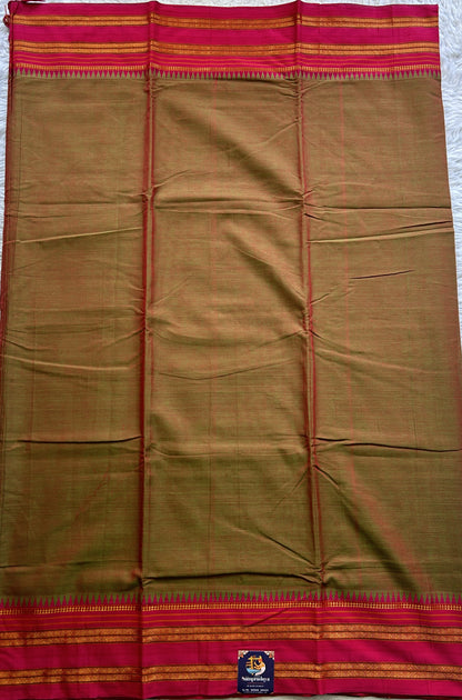 Narayanpet Cotton Saree Dual Shade Colored Complemented with a Thread Border. - Sampradaya Designer Studio