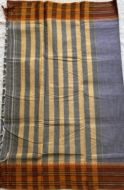 Narayanpet Cotton Saree Dark Lavender Colored Complemented with a Thread Border. - Sampradaya Designer Studio