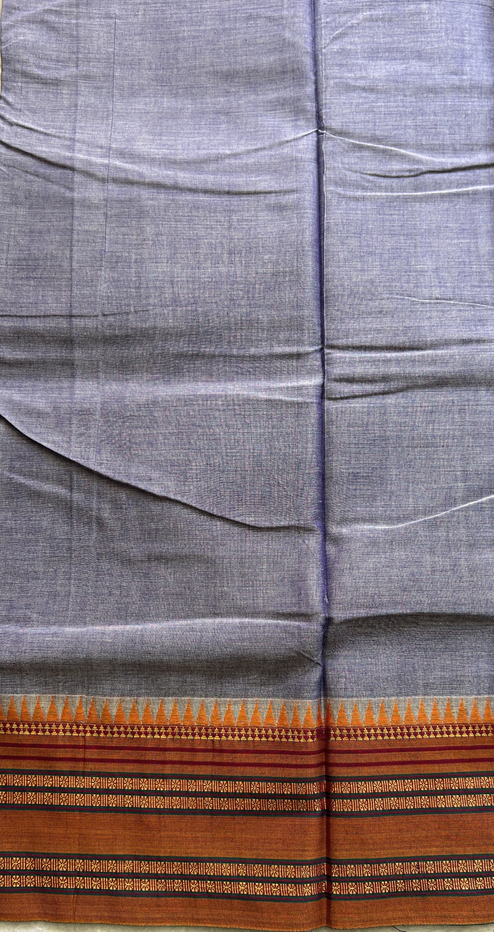Narayanpet Cotton Saree Dark Lavender Colored Complemented with a Thread Border. - Sampradaya Designer Studio