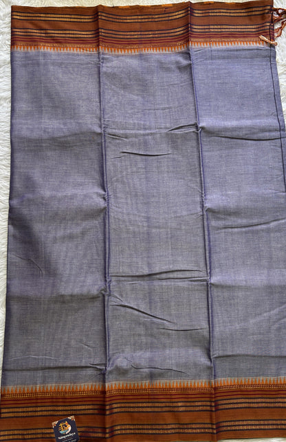 Narayanpet Cotton Saree Dark Lavender Colored Complemented with a Thread Border. - Sampradaya Designer Studio