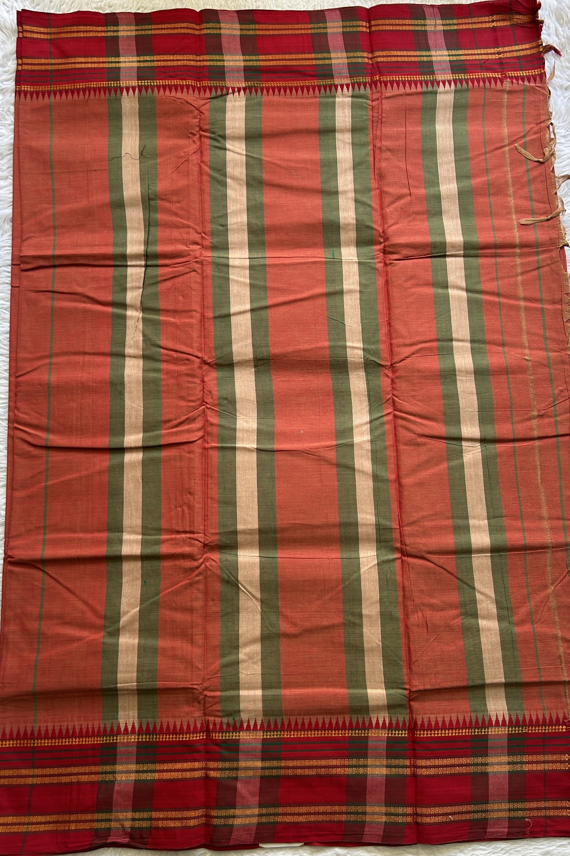 Narayanpet Cotton Saree Rust Colored Complemented with a Thread Border. - Sampradaya Designer Studio