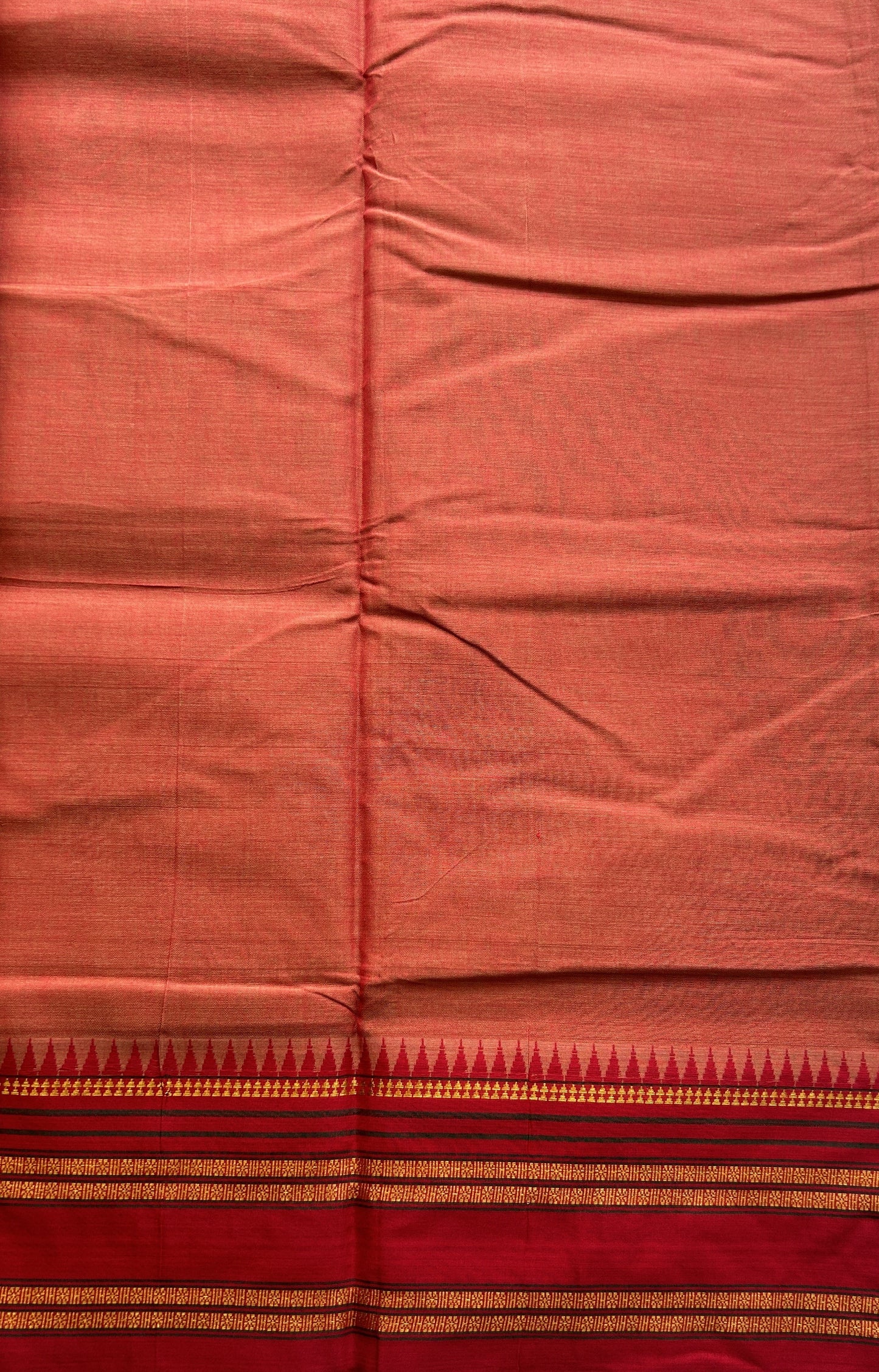 Narayanpet Cotton Saree Rust Colored Complemented with a Thread Border. - Sampradaya Designer Studio