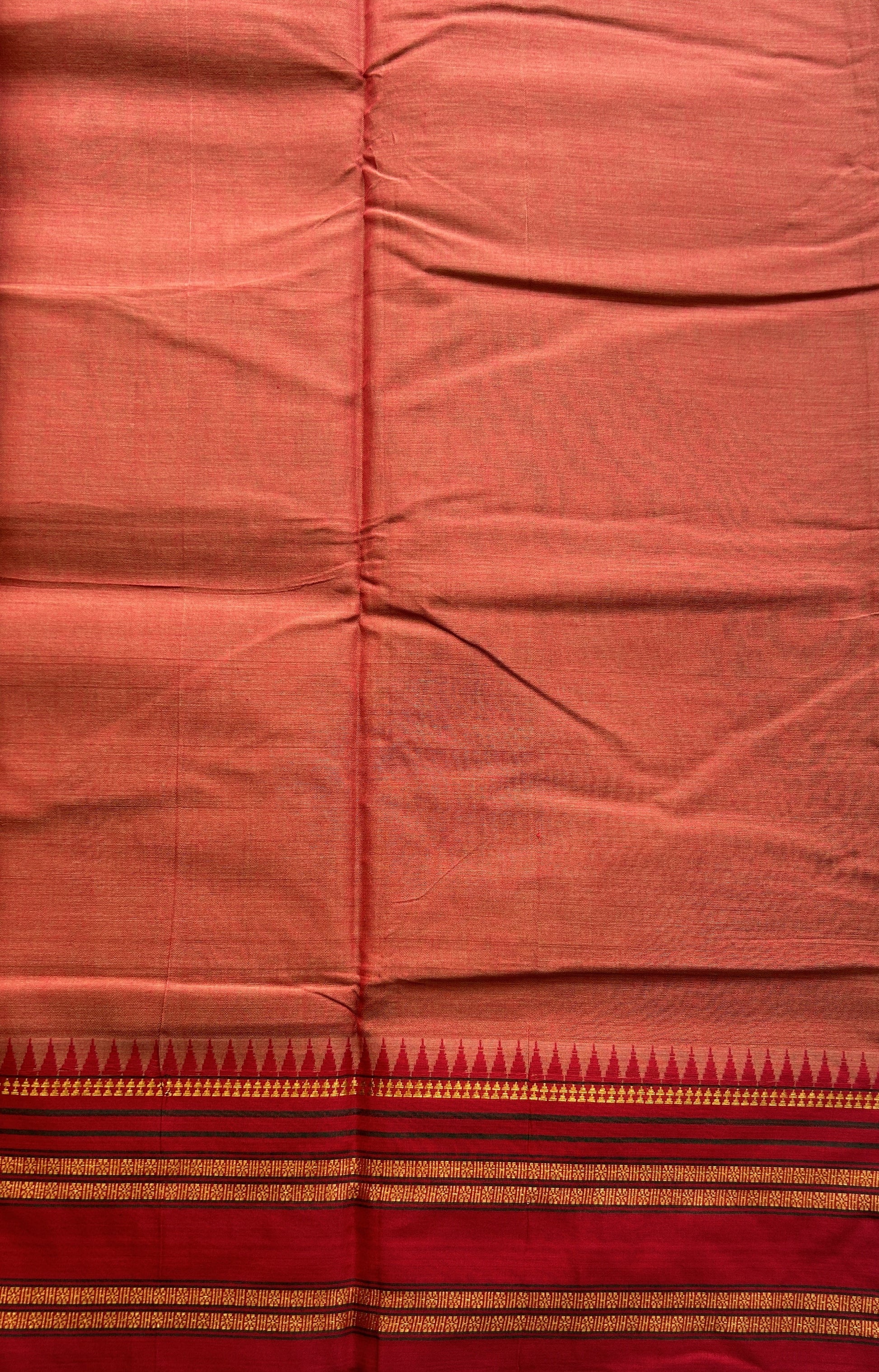 Narayanpet Cotton Saree Rust Colored Complemented with a Thread Border. - Sampradaya Designer Studio