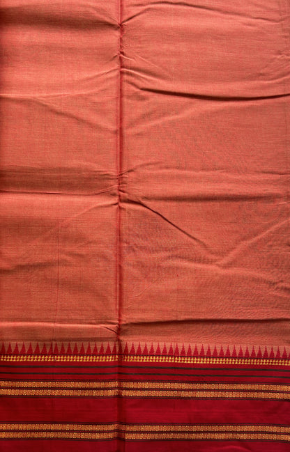 Narayanpet Cotton Saree Rust Colored Complemented with a Thread Border. - Sampradaya Designer Studio