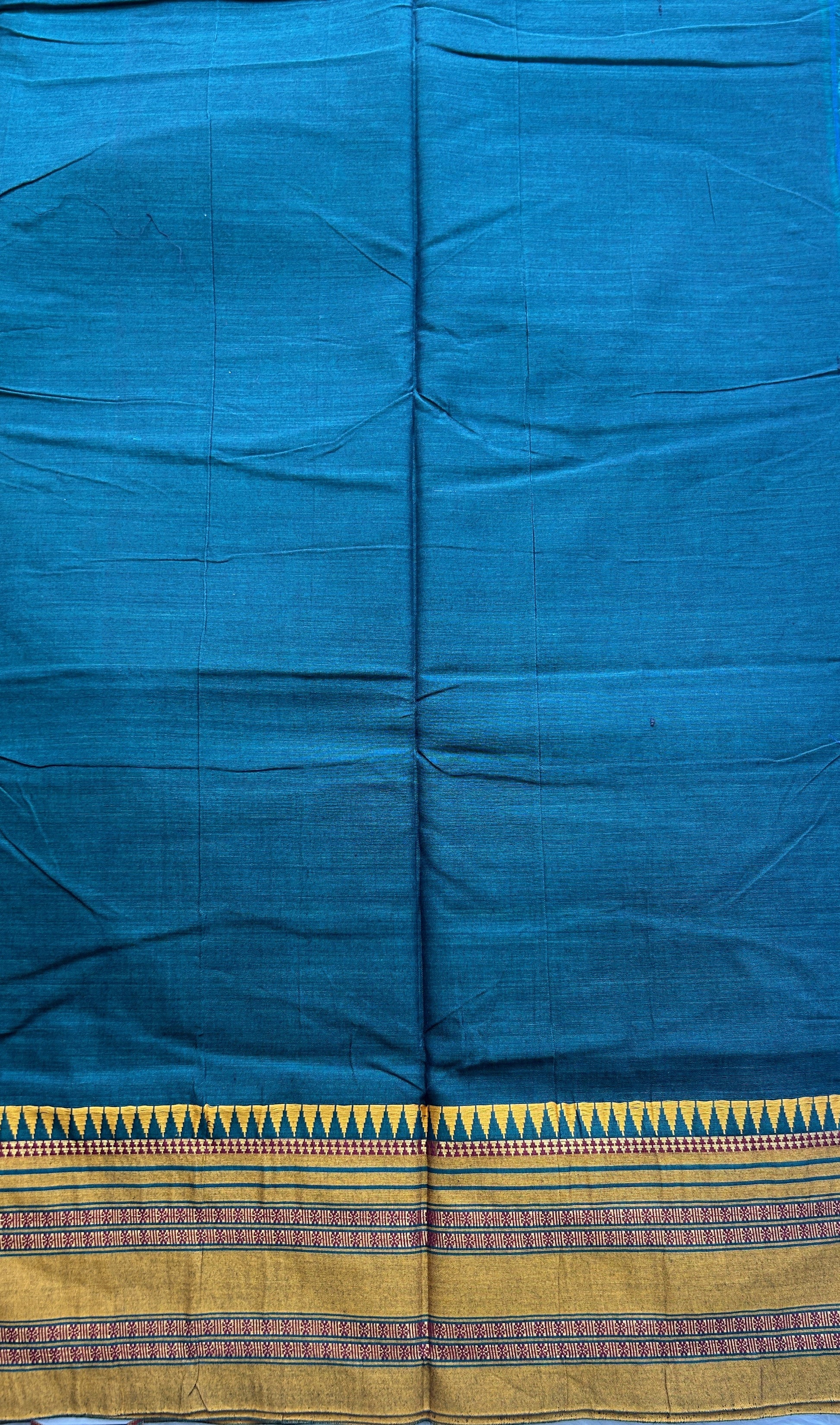 Narayanpet Cotton Saree Dark Green Colored Complemented with a Thread Border. - Sampradaya Designer Studio