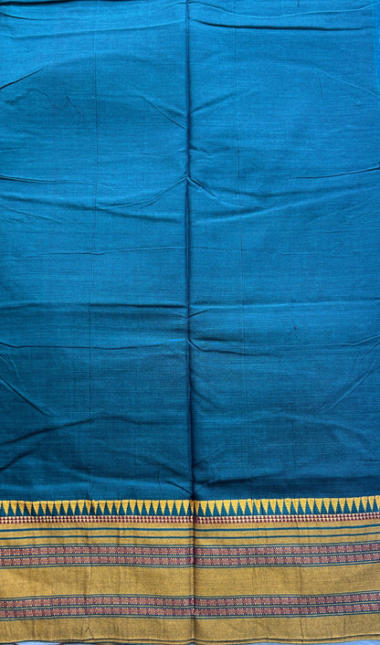 Narayanpet Cotton Saree Dark Green Colored Complemented with a Thread Border. - Sampradaya Designer Studio