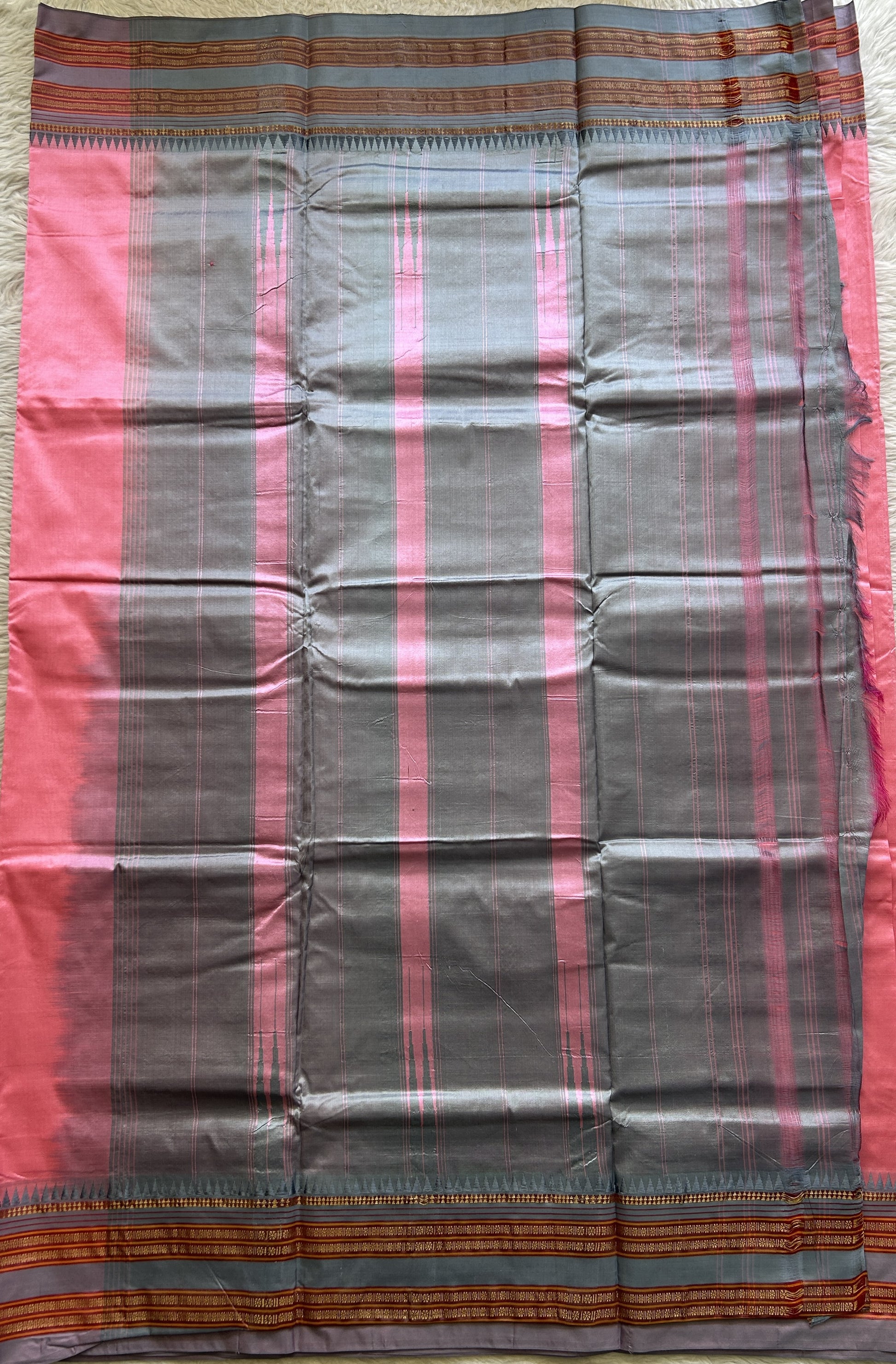 Narayanpet Silk Saree Neon Pink Colored Complemented with a Zari Border. - Sampradaya Designer Studio