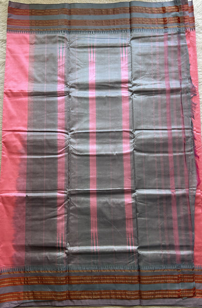 Narayanpet Silk Saree Neon Pink Colored Complemented with a Zari Border. - Sampradaya Designer Studio