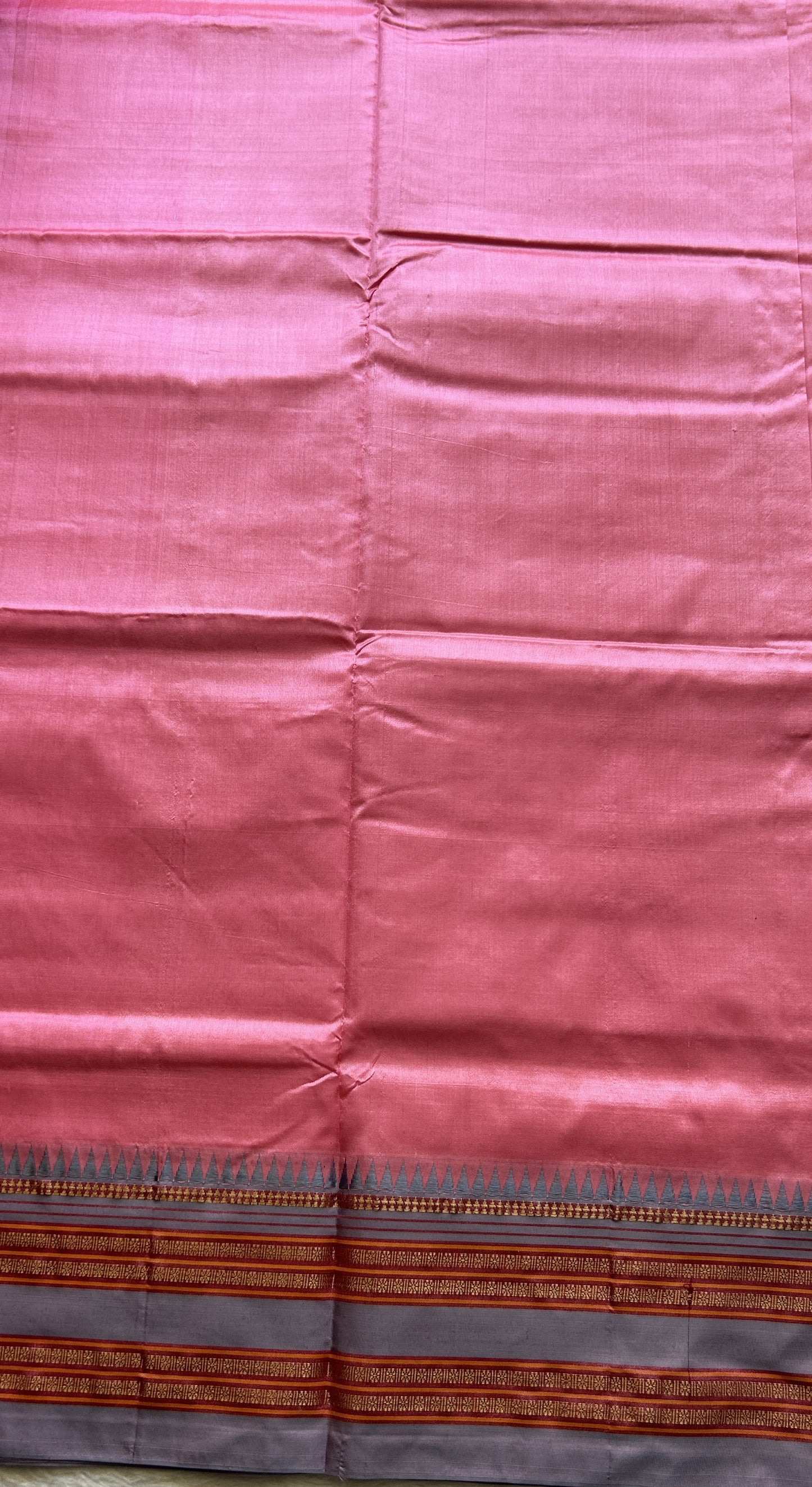 Narayanpet Silk Saree Neon Pink Colored Complemented with a Zari Border. - Sampradaya Designer Studio