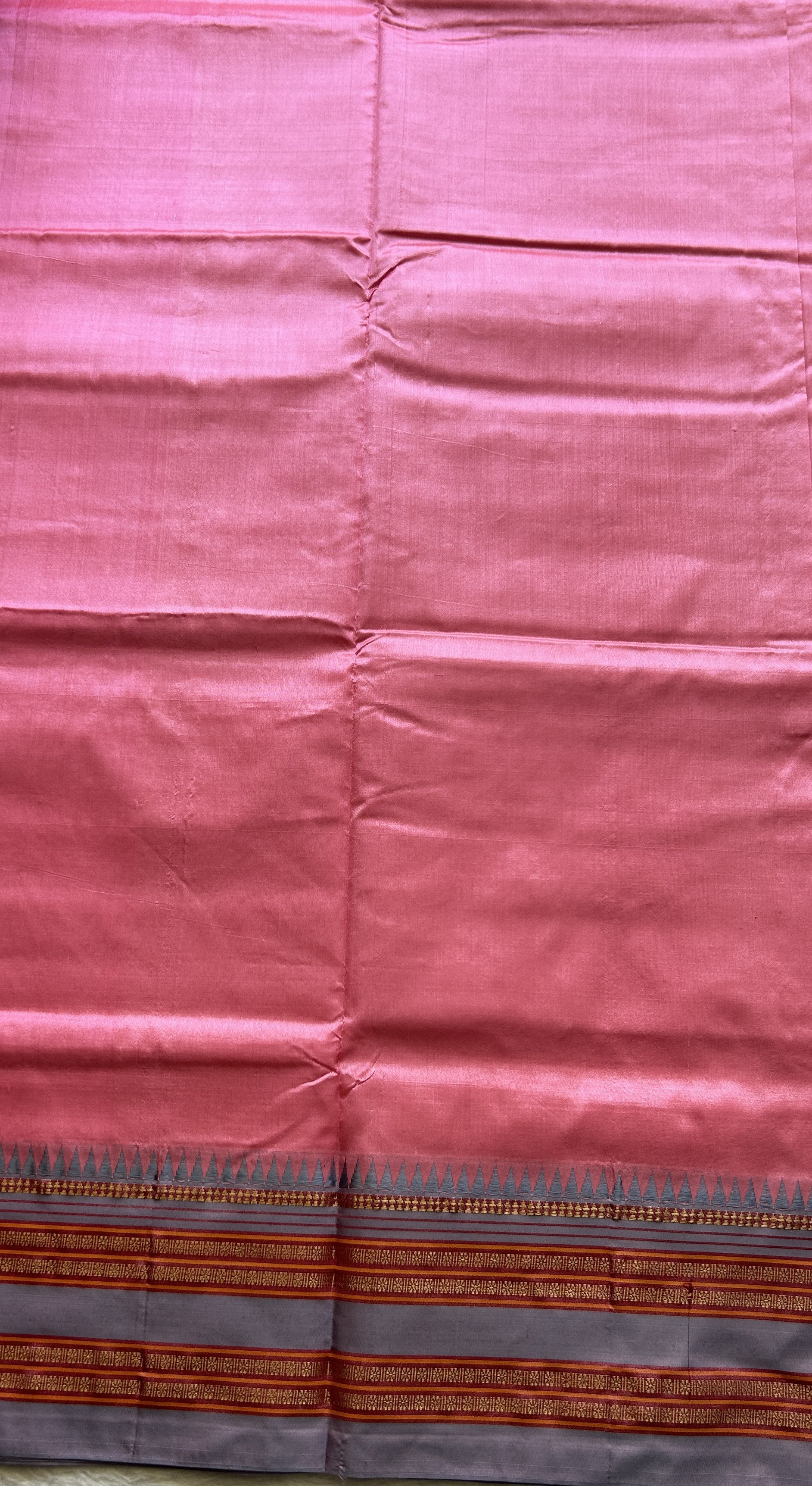 Narayanpet Silk Saree Neon Pink Colored Complemented with a Zari Border. - Sampradaya Designer Studio
