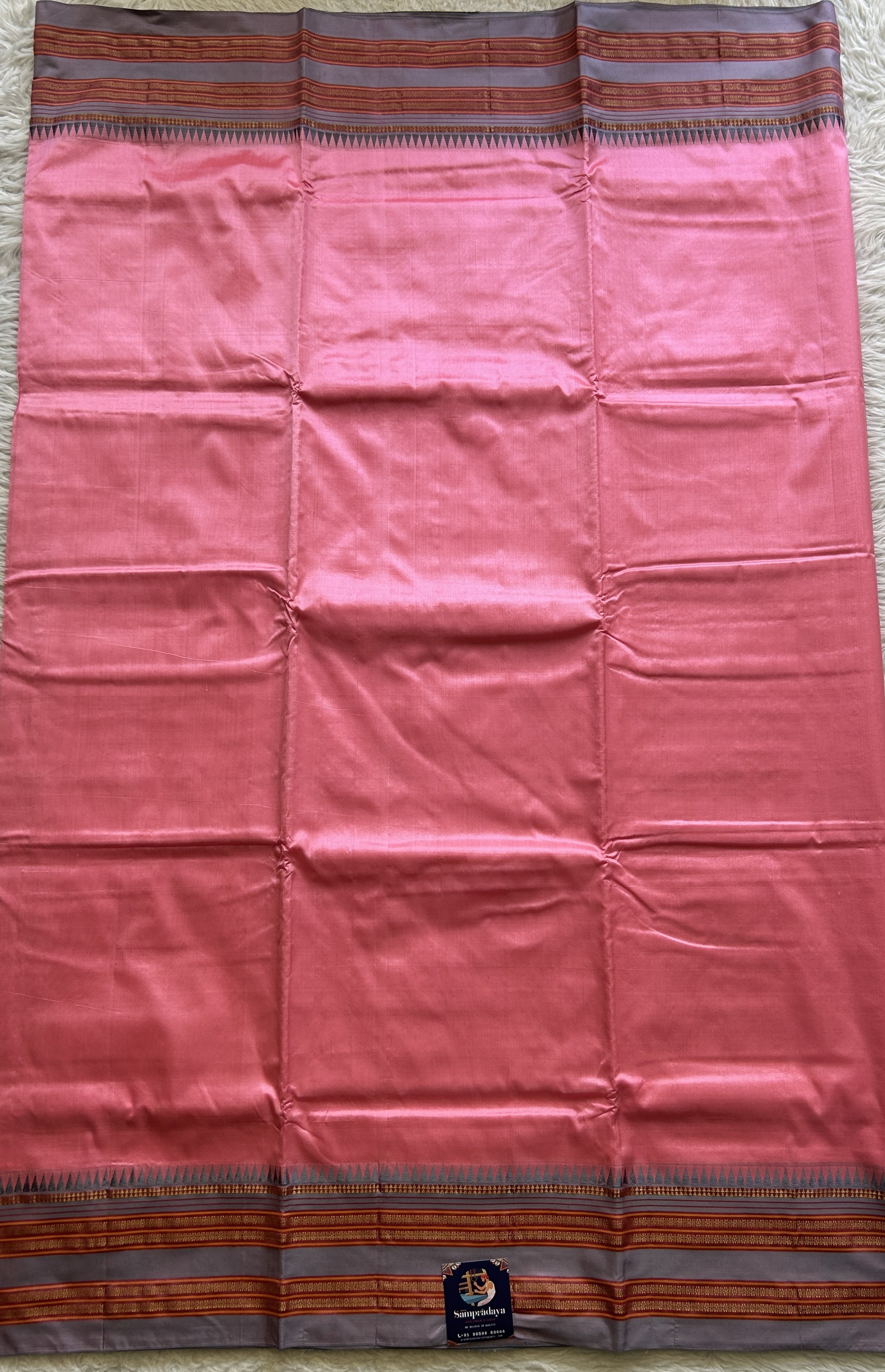 Narayanpet Silk Saree Neon Pink Colored Complemented with a Zari Border. - Sampradaya Designer Studio