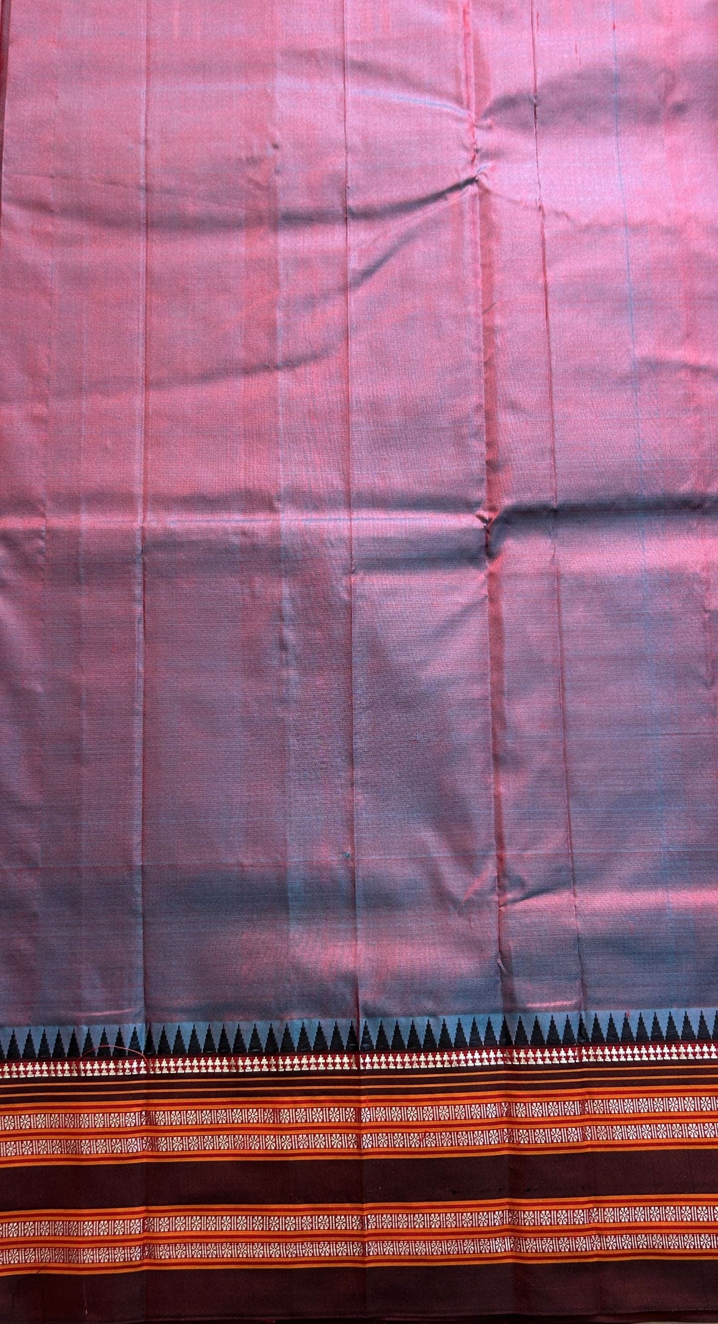 Narayanpet Silk Saree Onion Pink Colored Complemented with a Zari Border. - Sampradaya Designer Studio