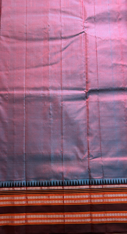 Narayanpet Silk Saree Onion Pink Colored Complemented with a Zari Border. - Sampradaya Designer Studio