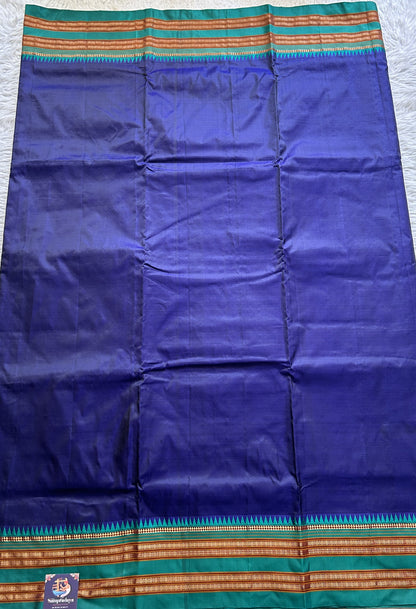 Narayanpet Silk Saree Navy Blue Colored Complemented with a Zari Border. - Sampradaya Designer Studio