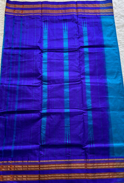 Narayanpet Silk Saree Blue Colored Complemented with a Zari Border. - Sampradaya Designer Studio