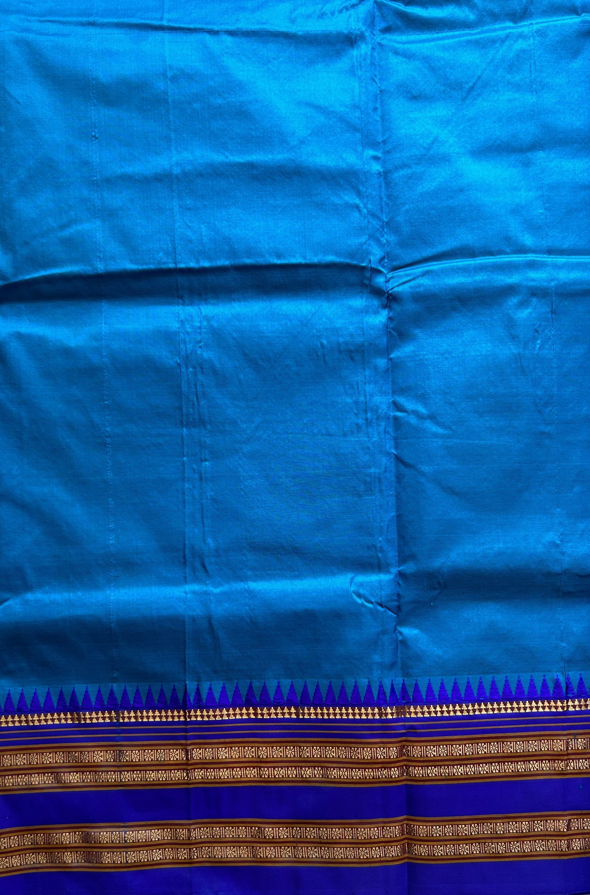Narayanpet Silk Saree Blue Colored Complemented with a Zari Border. - Sampradaya Designer Studio
