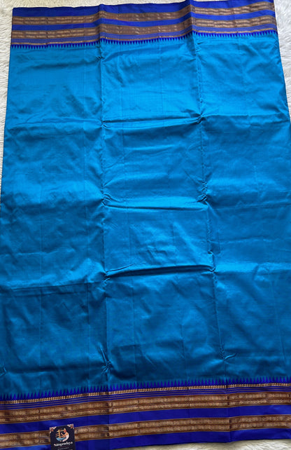 Narayanpet Silk Saree Blue Colored Complemented with a Zari Border. - Sampradaya Designer Studio