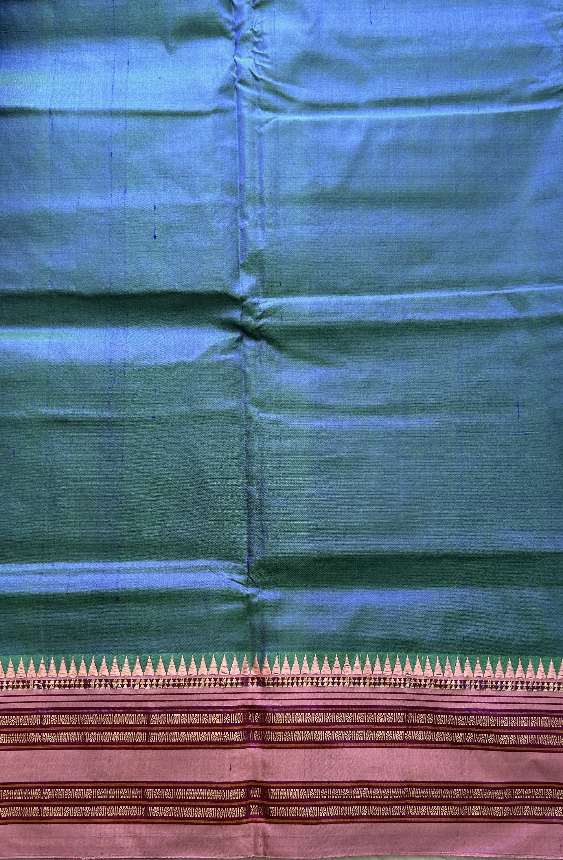 Narayanpet Silk Saree Peacock Blue Colored Complemented with a Baby Pink Zari Border. - Sampradaya Designer Studio