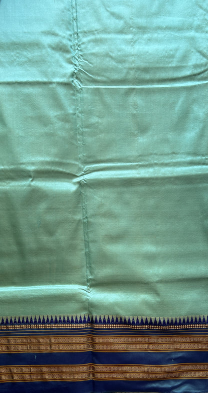 Narayanpet Silk Saree Sea Blue Colored Complemented with a Zari Border. - Sampradaya Designer Studio