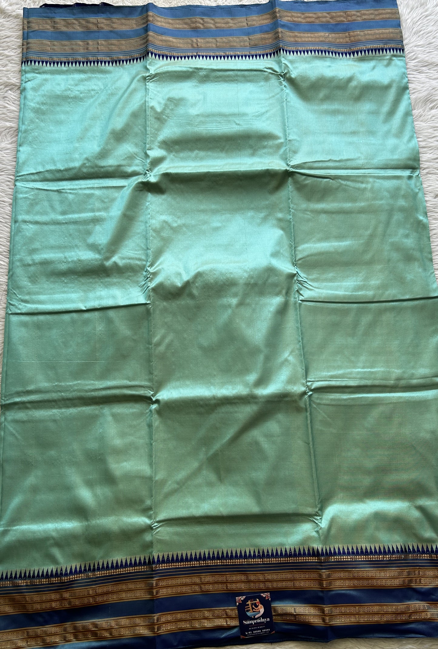 Narayanpet Silk Saree Sea Blue Colored Complemented with a Zari Border. - Sampradaya Designer Studio
