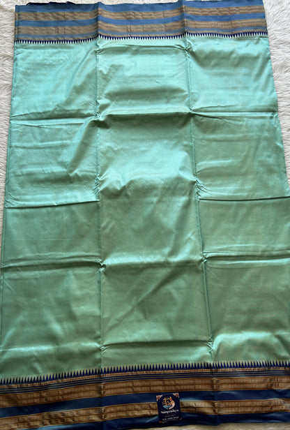Narayanpet Silk Saree Sea Blue Colored Complemented with a Zari Border. - Sampradaya Designer Studio