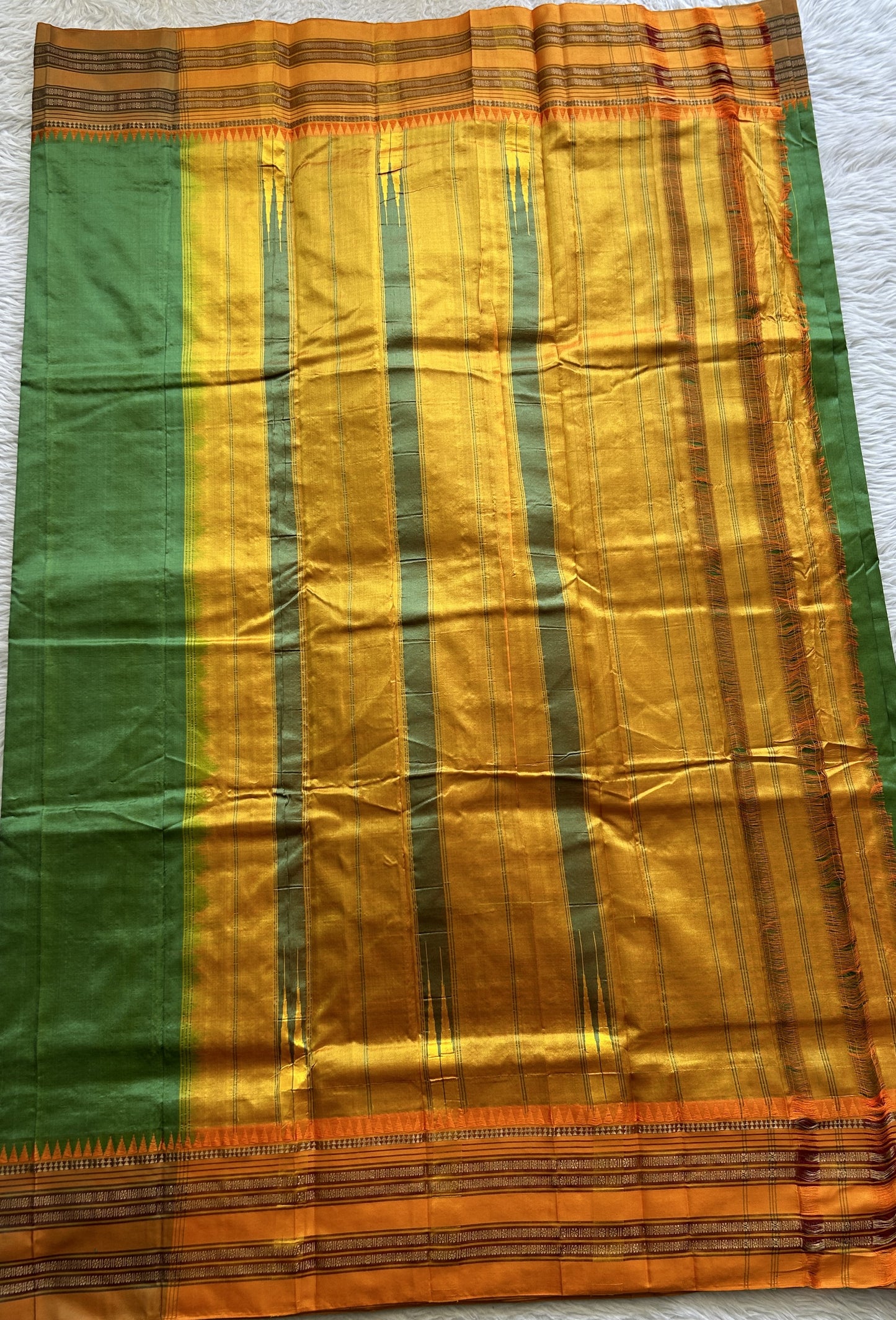 Narayanpet Silk Saree Dark Olive Green Colored Complemented with a Zari Border. - Sampradaya Designer Studio