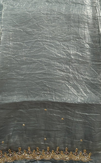 Inox Silk Saree Sea Blue Colored Complemented with a Scallop Hand Embroidery Border. - Sampradaya Designer Studio