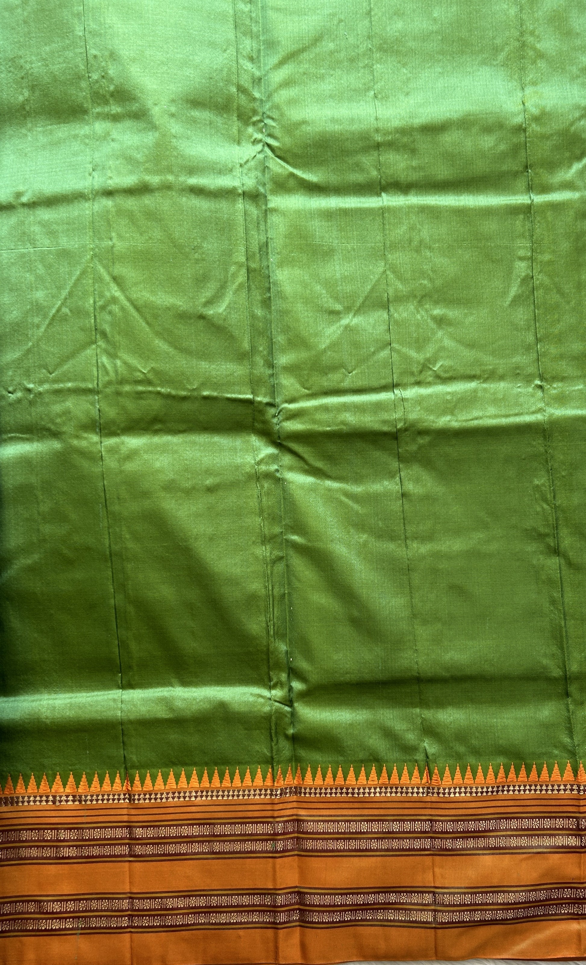 Narayanpet Silk Saree Dark Olive Green Colored Complemented with a Zari Border. - Sampradaya Designer Studio