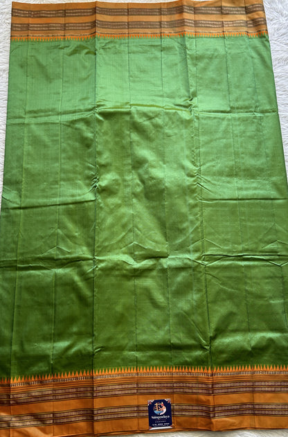 Narayanpet Silk Saree Dark Olive Green Colored Complemented with a Zari Border. - Sampradaya Designer Studio