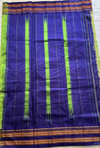 Narayanpet Silk Saree Parrot Green Colored Complemented with a Zari Border. - Sampradaya Designer Studio