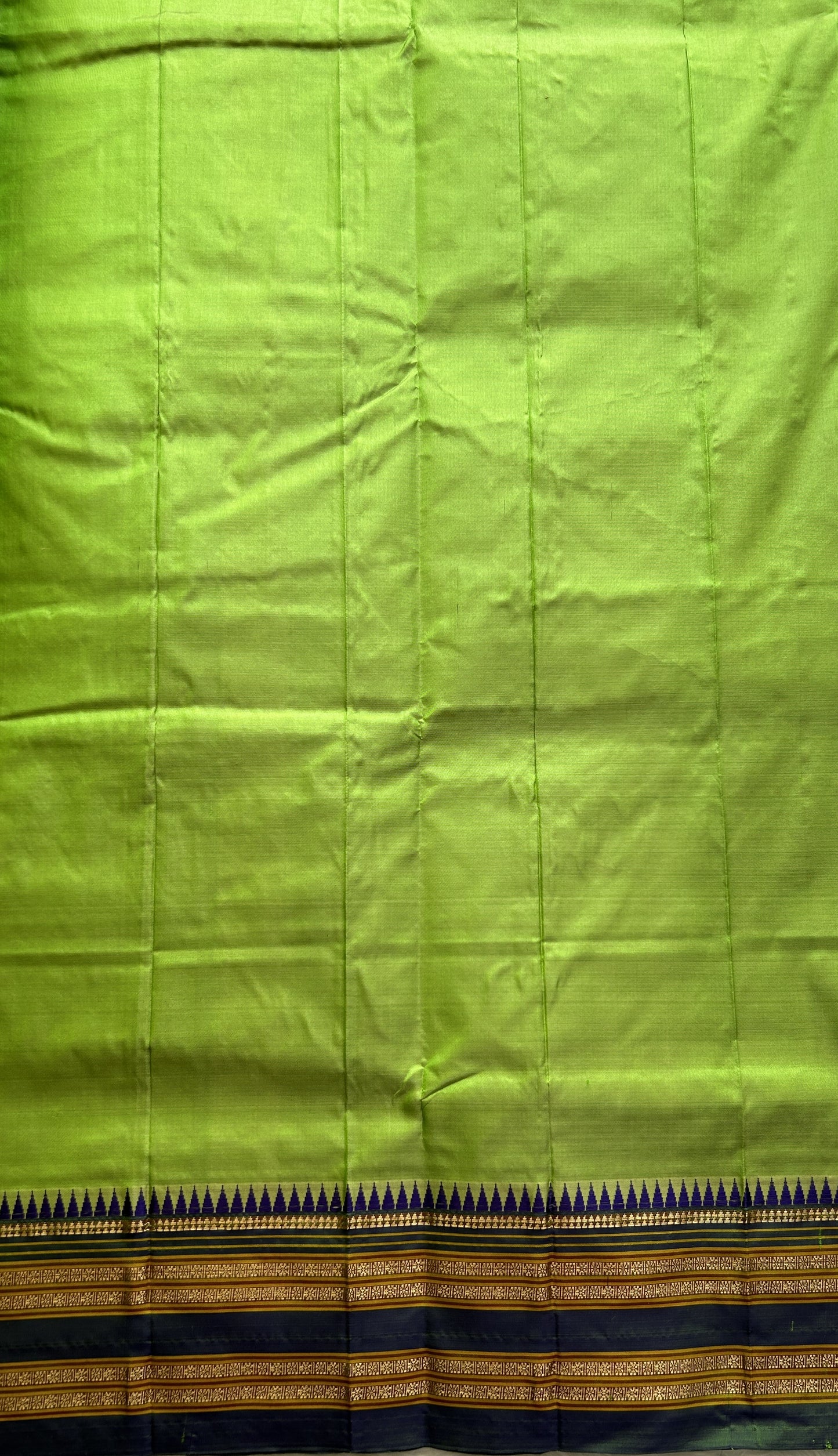 Narayanpet Silk Saree Parrot Green Colored Complemented with a Zari Border. - Sampradaya Designer Studio