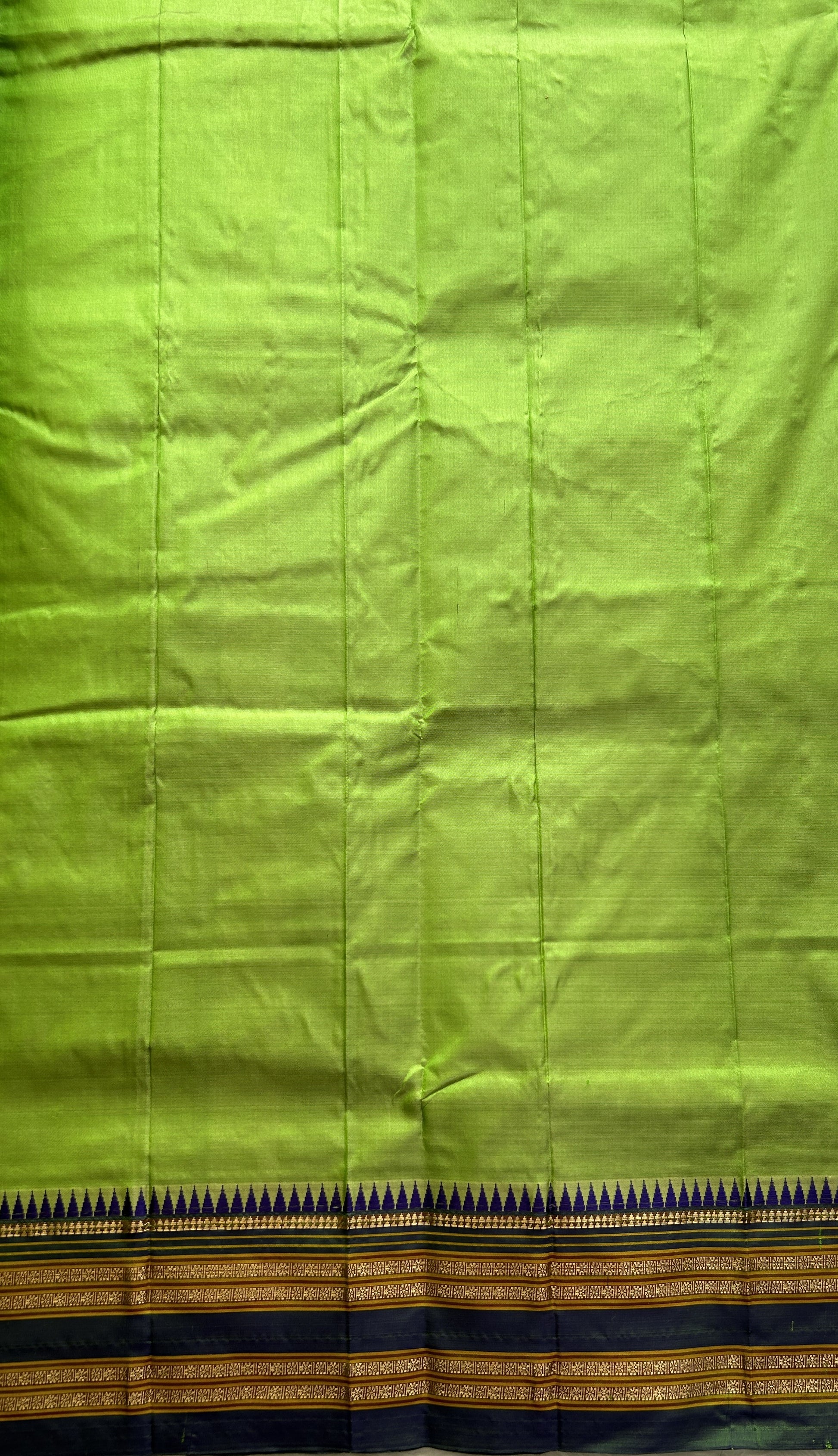 Narayanpet Silk Saree Parrot Green Colored Complemented with a Zari Border. - Sampradaya Designer Studio
