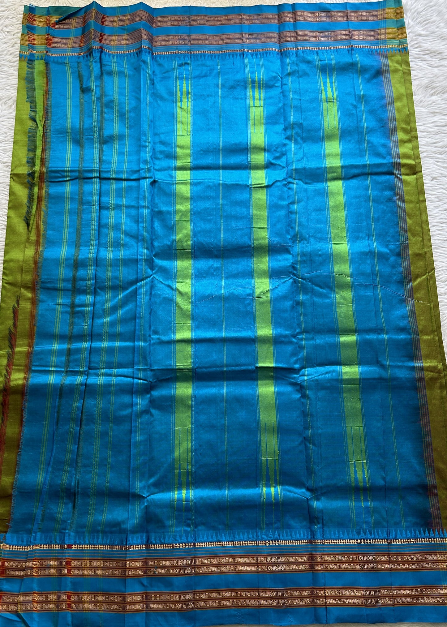 Narayanpet Silk Saree Olive Green Colored Complemented with a Zari Border. - Sampradaya Designer Studio