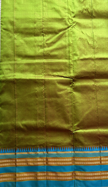 Narayanpet Silk Saree Olive Green Colored Complemented with a Zari Border. - Sampradaya Designer Studio
