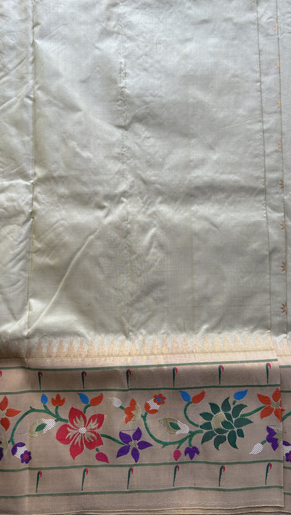 Narayanpet Silk Saree Wheat Colored Complemented with a Paithani Border. - Sampradaya Designer Studio