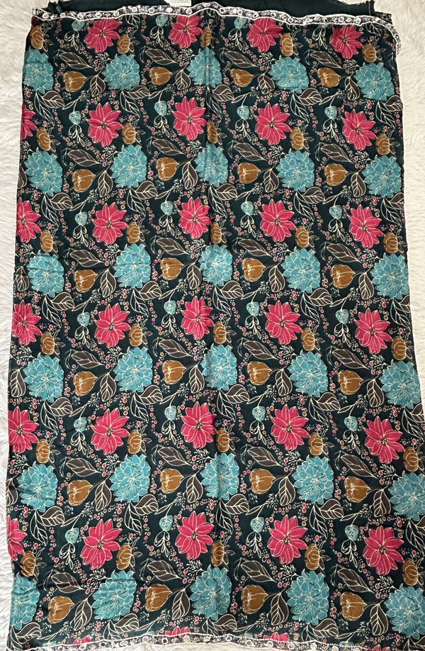 Chiffon Designer Saree Bottle Green Color complemented with a Hand Embroidery Border. - Sampradaya Designer Studio