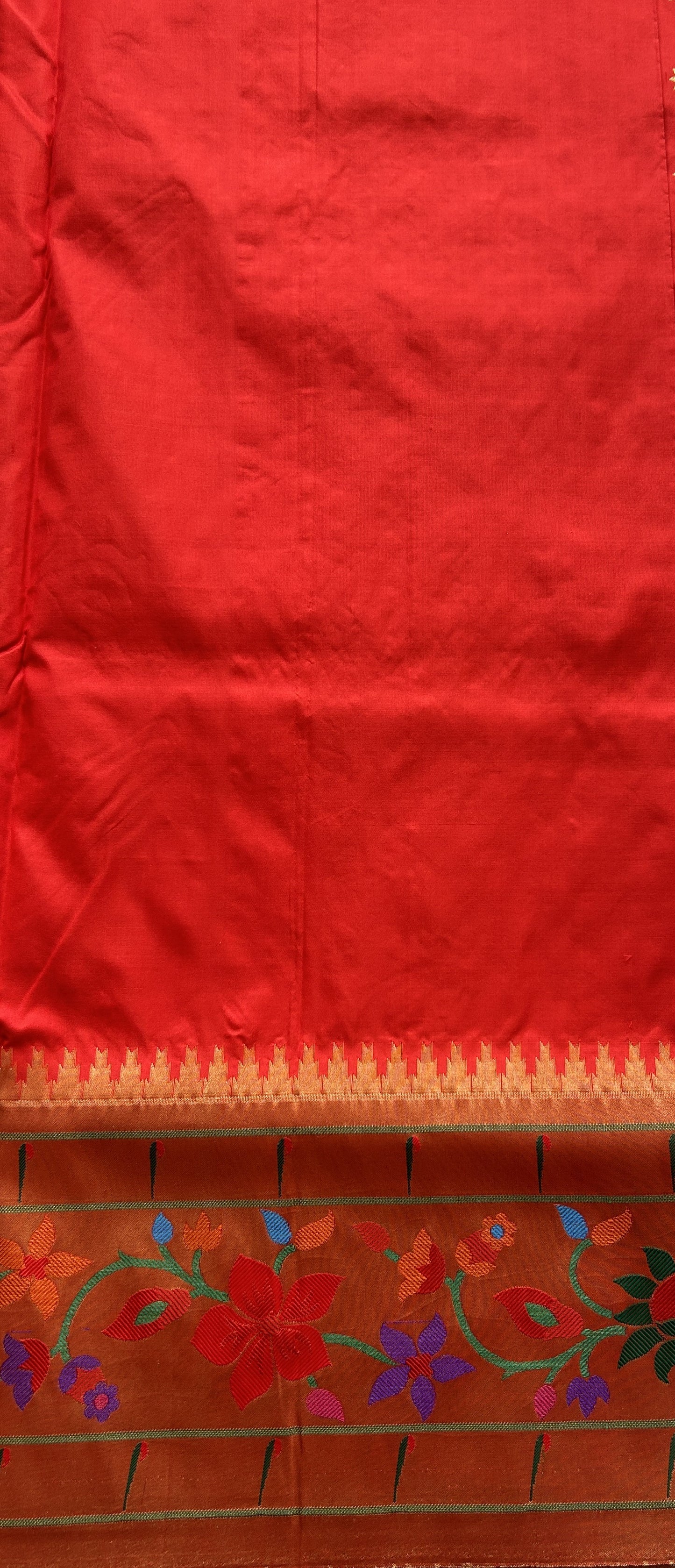 Narayanpet Silk Saree Red Colored Complemented with a Paithani Border. - Sampradaya Designer Studio