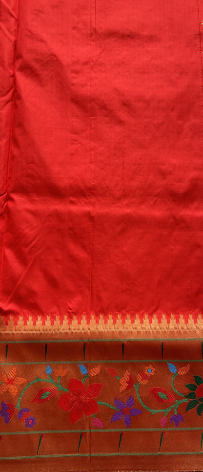 Narayanpet Silk Saree Red Colored Complemented with a Paithani Border. - Sampradaya Designer Studio