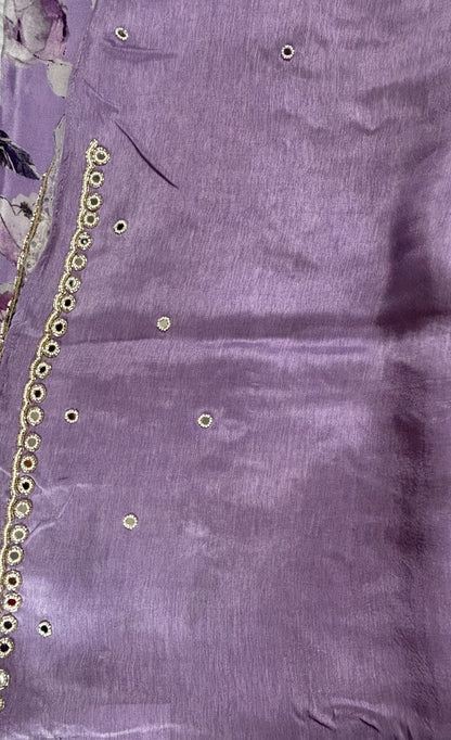 Chiffon Designer Saree Lilac Color complemented with a Hand Embroidery Border. - Sampradaya Designer Studio