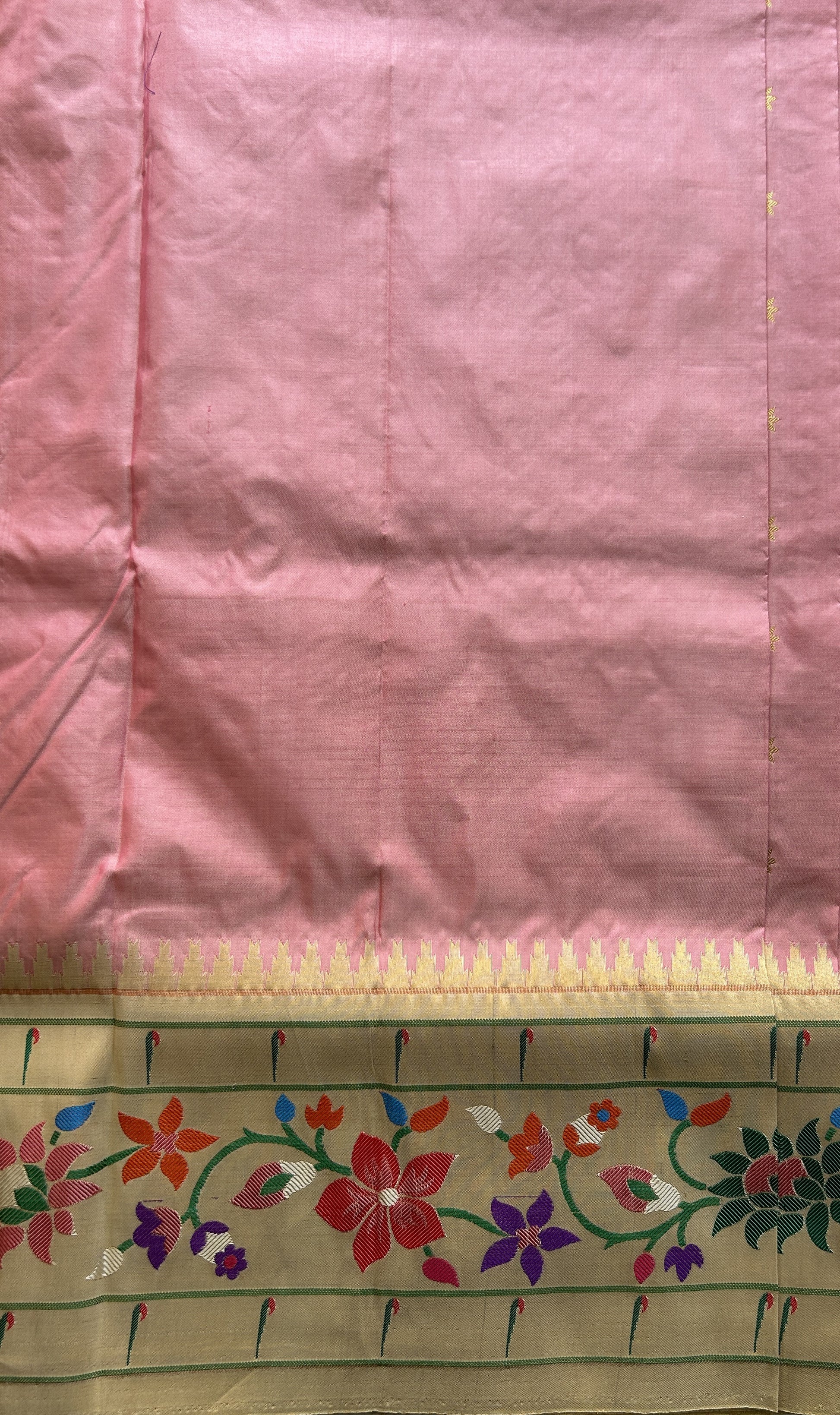 Narayanpet Silk Saree Light Pink Colored Complemented with a Paithani Border. - Sampradaya Designer Studio