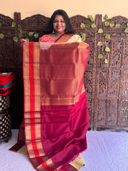 Pure Kanjivaram Silk Saree | Cream With Gold Zari Border | Handloom | Silk Mark Certified
