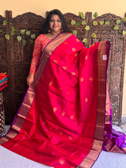 Pure Kanjivaram Silk Saree | Pink With Gold Zari Border | Handloom | Silk Mark Certified