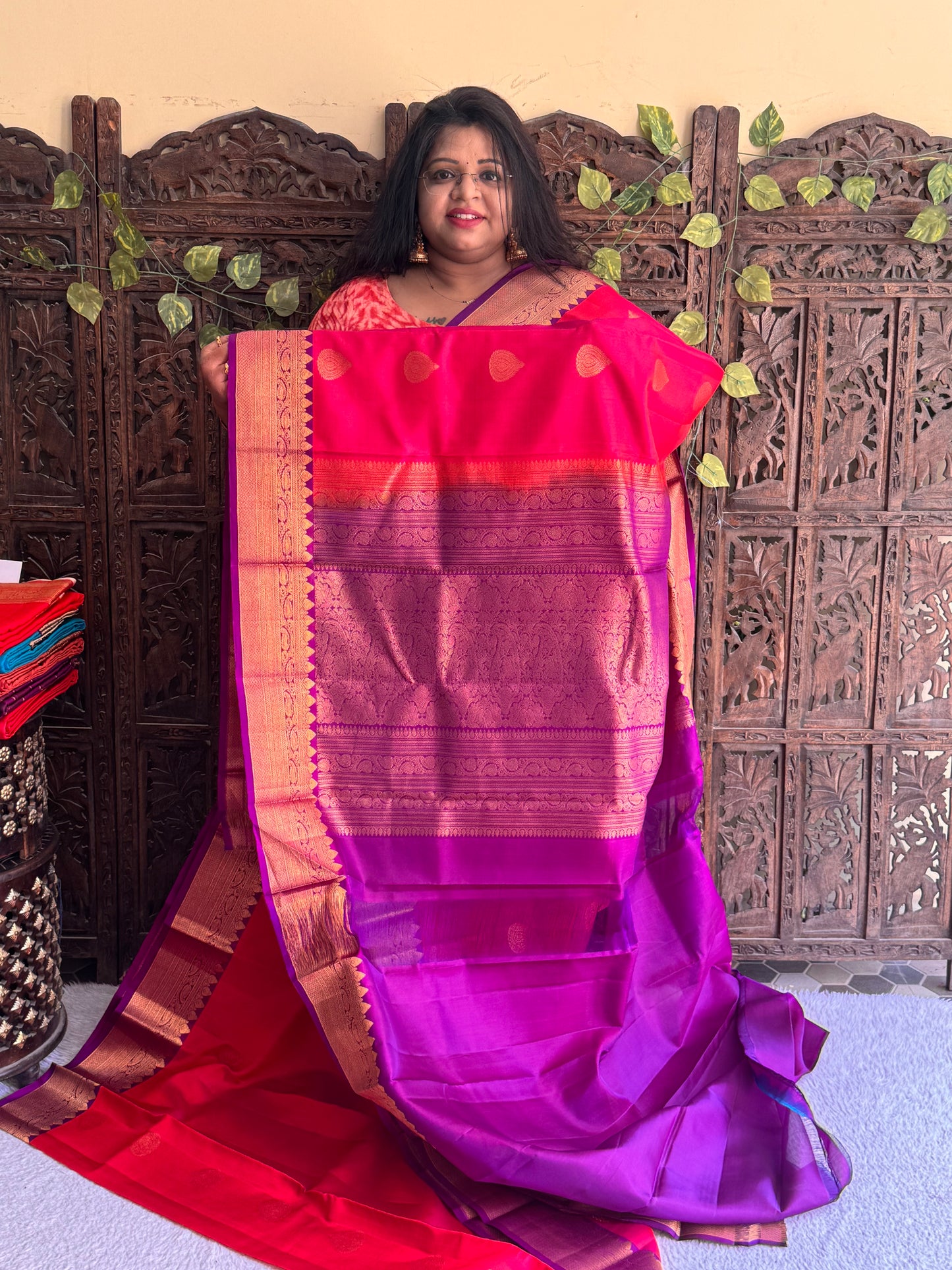 Pure Kanjivaram Silk Saree | Pink With Gold Zari Border | Handloom | Silk Mark Certified