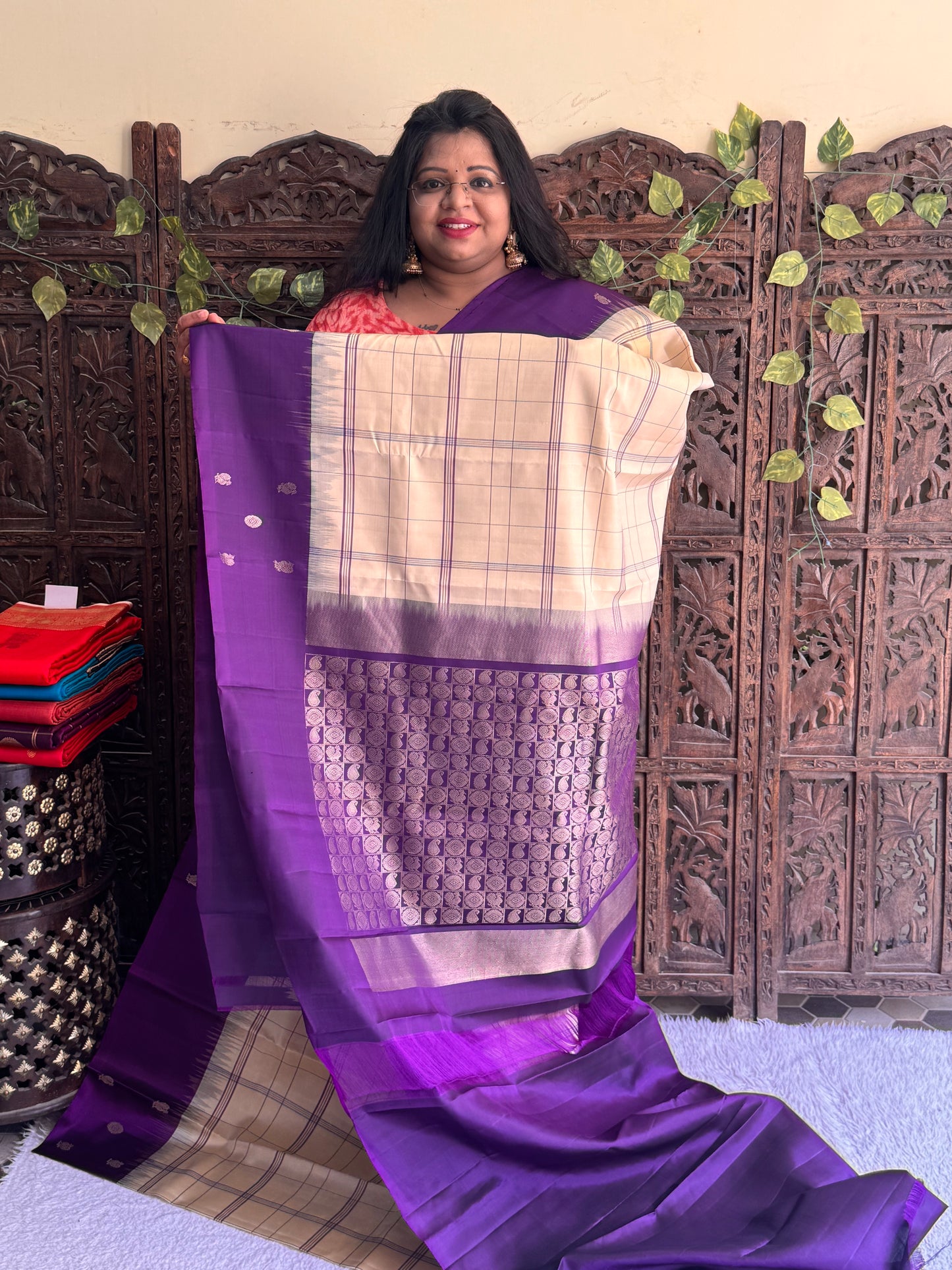 Pure Kanjivaram Silk Saree | Cream With Gold Zari Border | Handloom | Silk Mark Certified