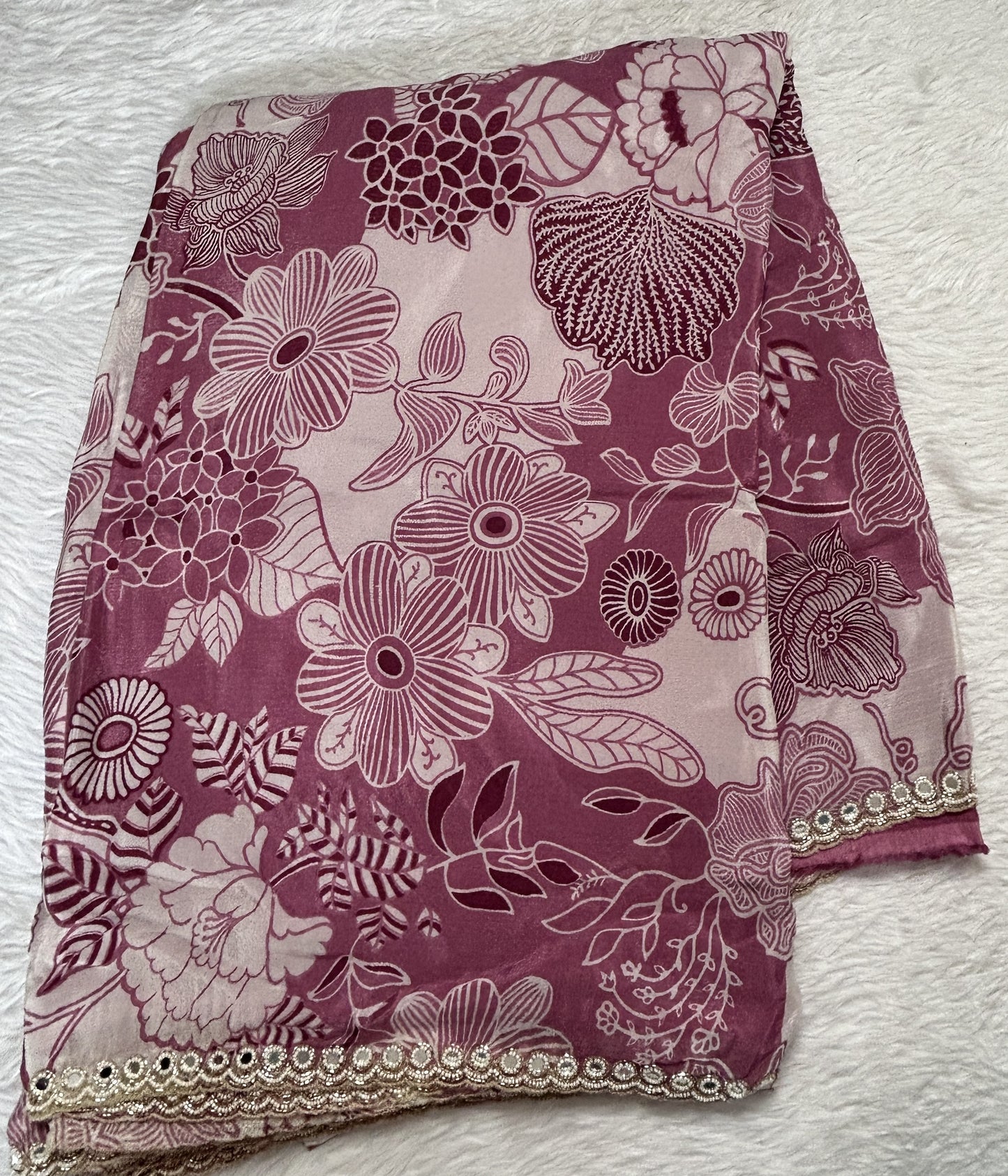 Chiffon Designer Saree Onion Pink Color complemented with a Hand Embroidery Border. - Sampradaya Designer Studio