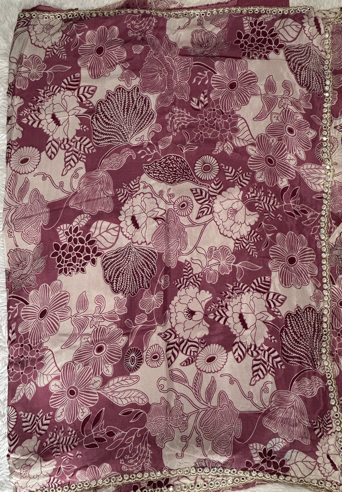 Chiffon Designer Saree Onion Pink Color complemented with a Hand Embroidery Border. - Sampradaya Designer Studio